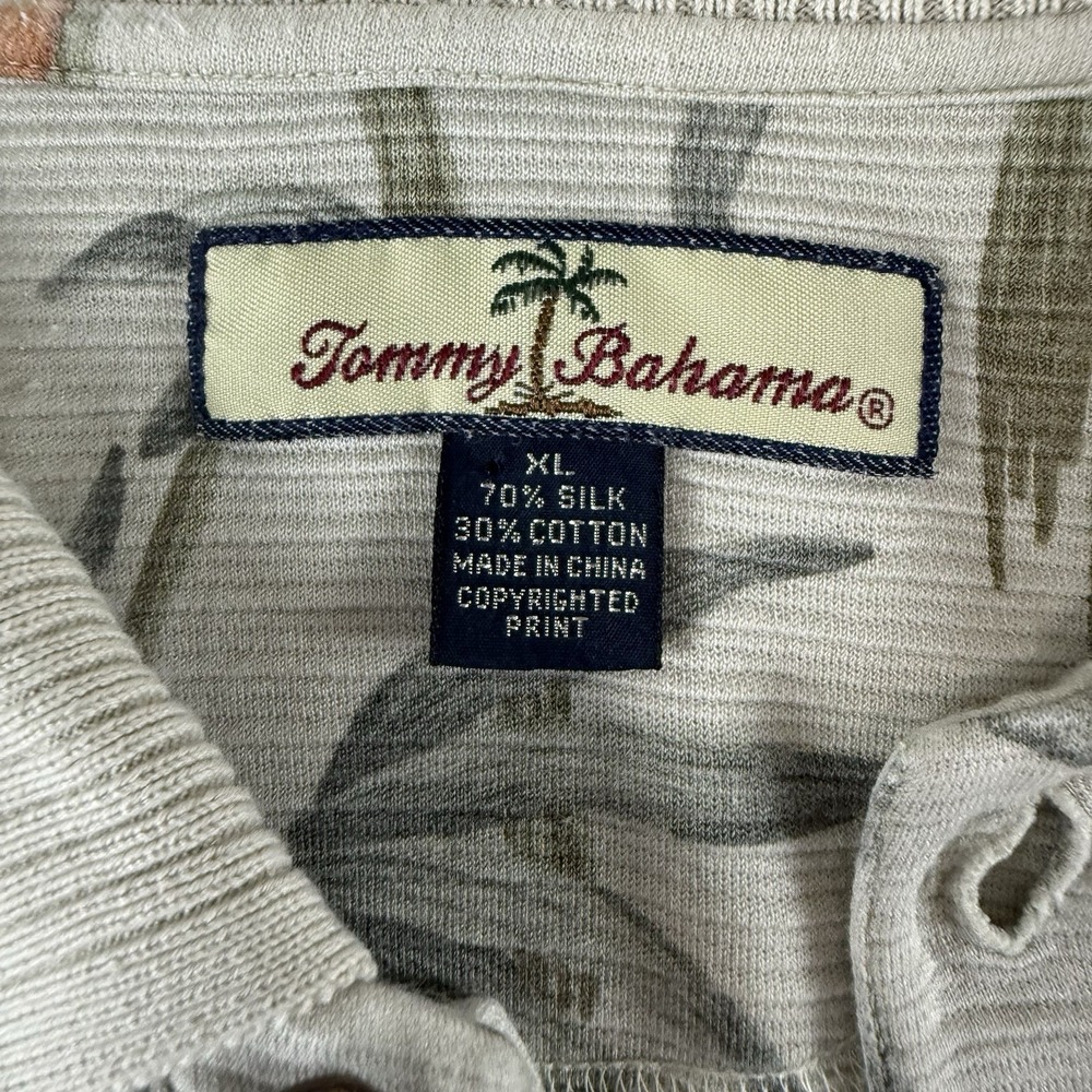 Tommy Bahama Polo Shirt Mens XL Silk Blend Hawaiian Floral Bamboo Beige - Picture 3 of 13